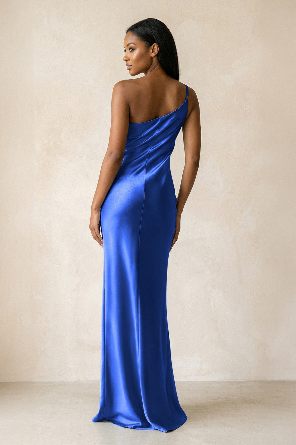 One - Shoulder Sheath Ruched Bridesmaid Dress in Royal Blue - KISS BRIDAL Bridesmaid Dresses