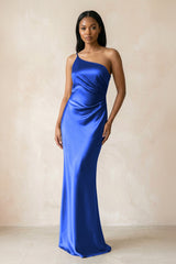 One - Shoulder Sheath Ruched Bridesmaid Dress in Royal Blue - KISS BRIDAL Bridesmaid Dresses