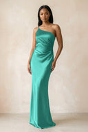 One - Shoulder Sheath Ruched Bridesmaid Dress in Sea Glass - KISS BRIDAL Bridesmaid Dresses