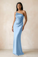 One - Shoulder Sheath Ruched Bridesmaid Dress in Sky Blue - KISS BRIDAL Bridesmaid Dresses