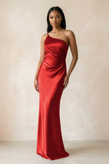 One - Shoulder Sheath Ruched Bridesmaid Dress in Spice - KISS BRIDAL Bridesmaid Dresses
