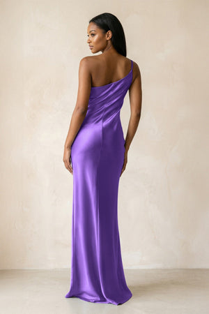 One - Shoulder Sheath Ruched Bridesmaid Dress in Tahiti - KISS BRIDAL Bridesmaid Dresses