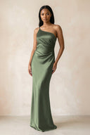 One - Shoulder Sheath Ruched Bridesmaid Dress in Thyme - KISS BRIDAL Bridesmaid Dresses