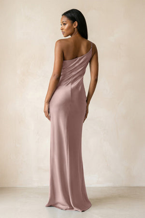One - Shoulder Sheath Ruched Bridesmaid Dress in Toffee - KISS BRIDAL Bridesmaid Dresses