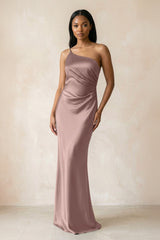 One - Shoulder Sheath Ruched Bridesmaid Dress in Toffee - KISS BRIDAL Bridesmaid Dresses