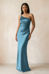 One - Shoulder Sheath Ruched Bridesmaid Dress in Twilight - KISS BRIDAL Bridesmaid Dresses