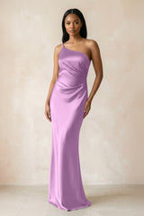 One - Shoulder Sheath Ruched Bridesmaid Dress in Vintage Mauve - KISS BRIDAL Bridesmaid Dresses