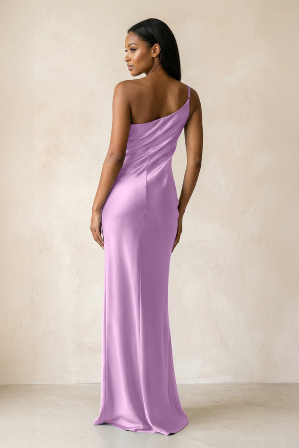 One - Shoulder Sheath Ruched Bridesmaid Dress in Vintage Mauve - KISS BRIDAL Bridesmaid Dresses