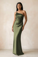 One - Shoulder Sheath Ruched Bridesmaid Dress in Willow Green - KISS BRIDAL Bridesmaid Dresses