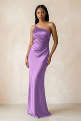 One - Shoulder Sheath Ruched Bridesmaid Dress in Wisteria - KISS BRIDAL Bridesmaid Dresses