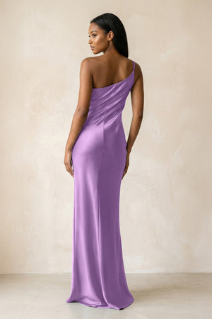 One - Shoulder Sheath Ruched Bridesmaid Dress in Wisteria - KISS BRIDAL Bridesmaid Dresses