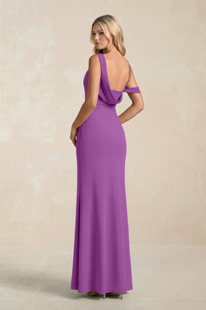 One - Shoulder Sheath Ruched Bridesmaid Dress With Slit in Amethyst - SHE IS ME Bridesmaid Dresses