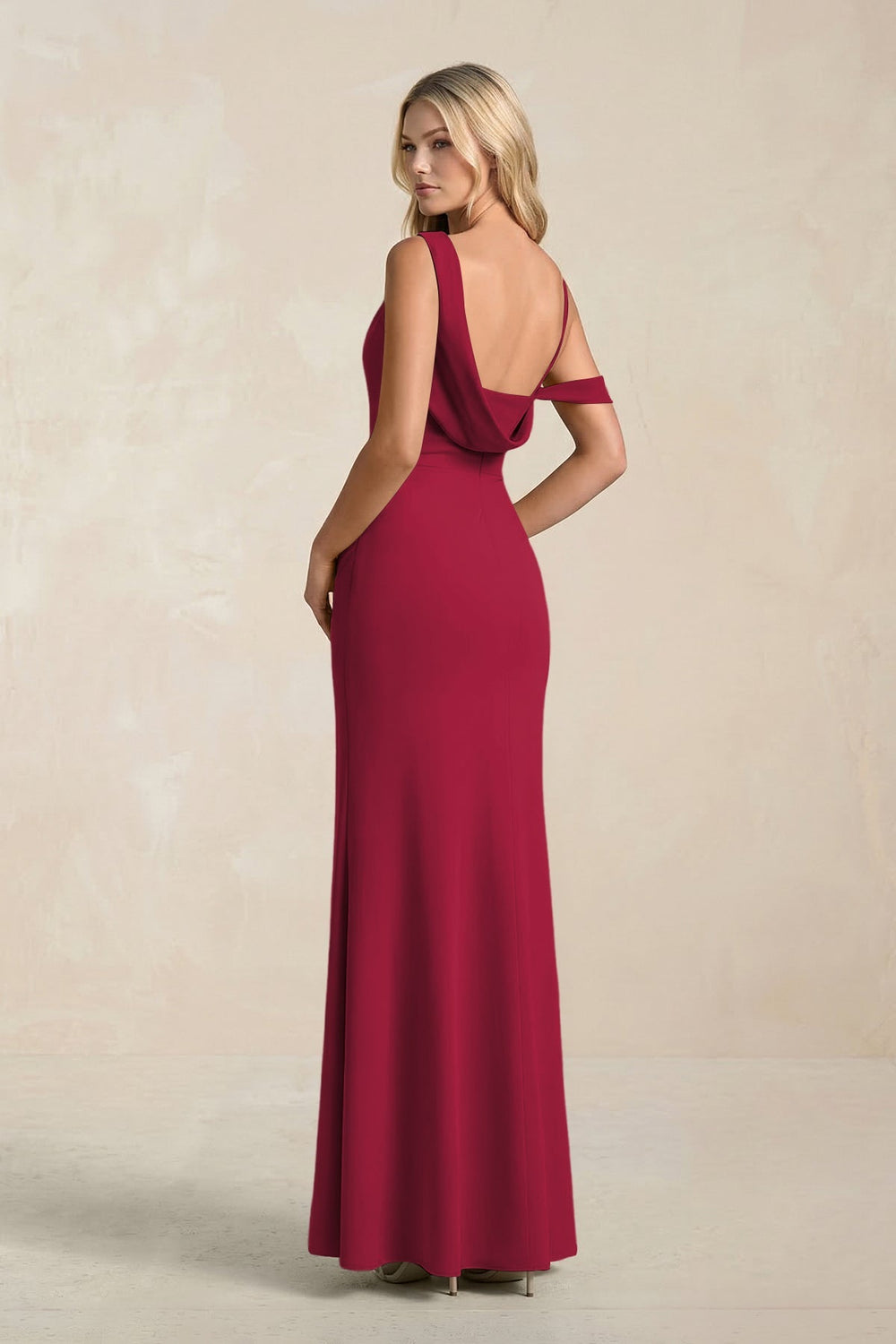 One - Shoulder Sheath Ruched Bridesmaid Dress With Slit in Berry - KISS BRIDAL Bridesmaid Dresses