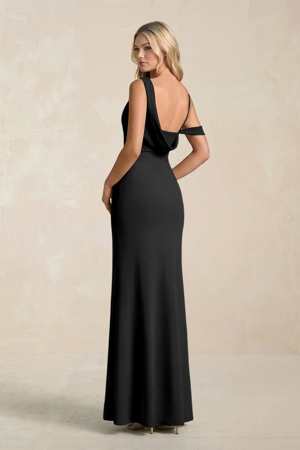 One - Shoulder Sheath Ruched Bridesmaid Dress With Slit in Black - KISS BRIDAL Bridesmaid Dresses