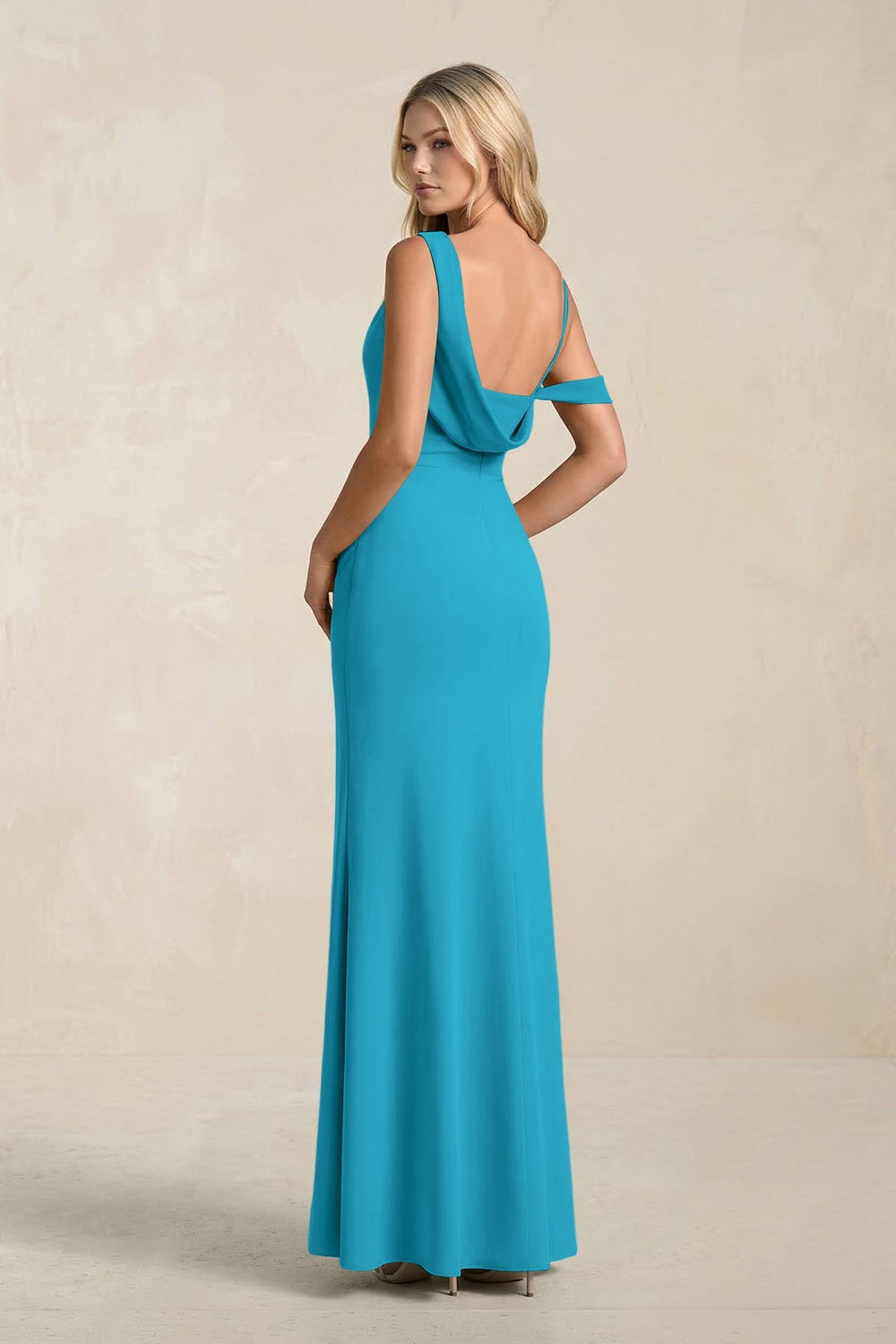 One - Shoulder Sheath Ruched Bridesmaid Dress With Slit in Blue Jay - KISS BRIDAL Bridesmaid Dresses