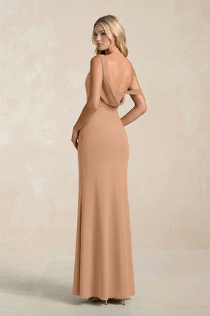 One - Shoulder Sheath Ruched Bridesmaid Dress With Slit in Bronzer - SHE IS ME Bridesmaid Dresses