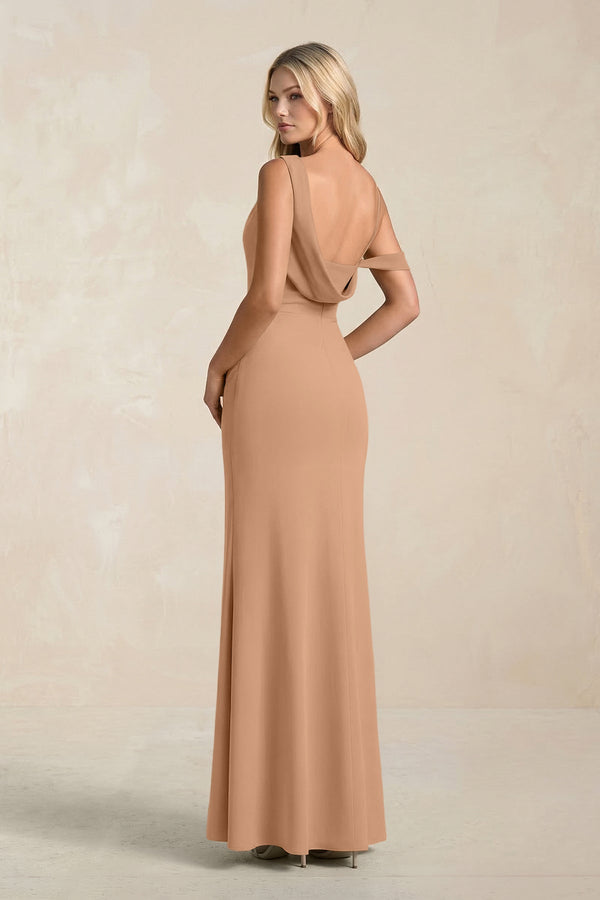 One - Shoulder Sheath Ruched Bridesmaid Dress With Slit in Bronzer - SHE IS ME Bridesmaid Dresses