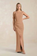 One - Shoulder Sheath Ruched Bridesmaid Dress With Slit in Bronzer - SHE IS ME Bridesmaid Dresses