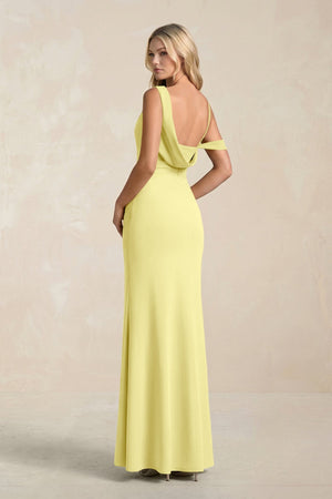One - Shoulder Sheath Ruched Bridesmaid Dress With Slit in Buttercup - SHE IS ME Bridesmaid Dresses