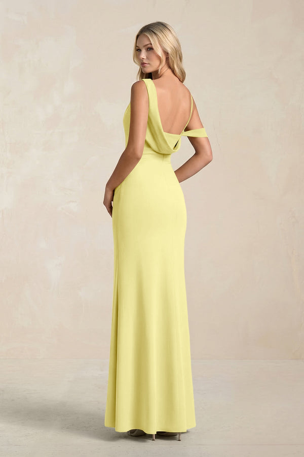 One - Shoulder Sheath Ruched Bridesmaid Dress With Slit in Buttercup - SHE IS ME Bridesmaid Dresses