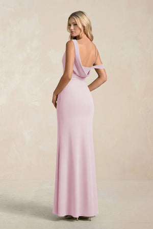 One-Shoulder Sheath Ruched Bridesmaid Dress With Slit in Candy Pink (2) | KISSBRIDAL