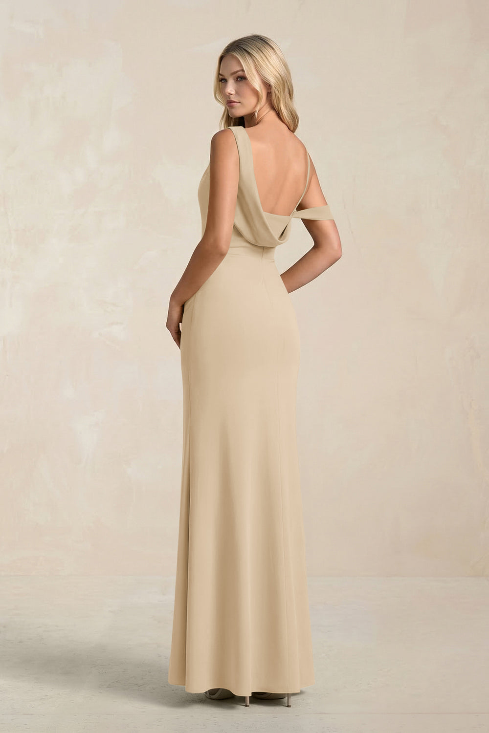 One-Shoulder Sheath Ruched Bridesmaid Dress With Slit in Champagne