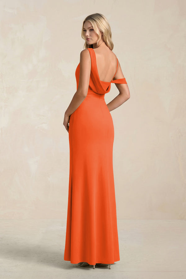 One-Shoulder Sheath Ruched Bridesmaid Dress With Slit in Cinnamon (2) | KISSBRIDAL