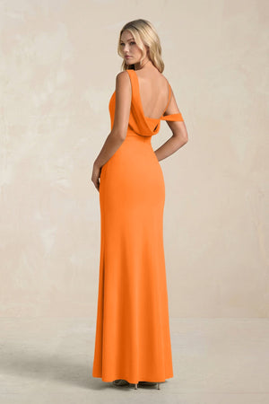 One - Shoulder Sheath Ruched Bridesmaid Dress With Slit in Cinnamon - SHE IS ME Bridesmaid Dresses