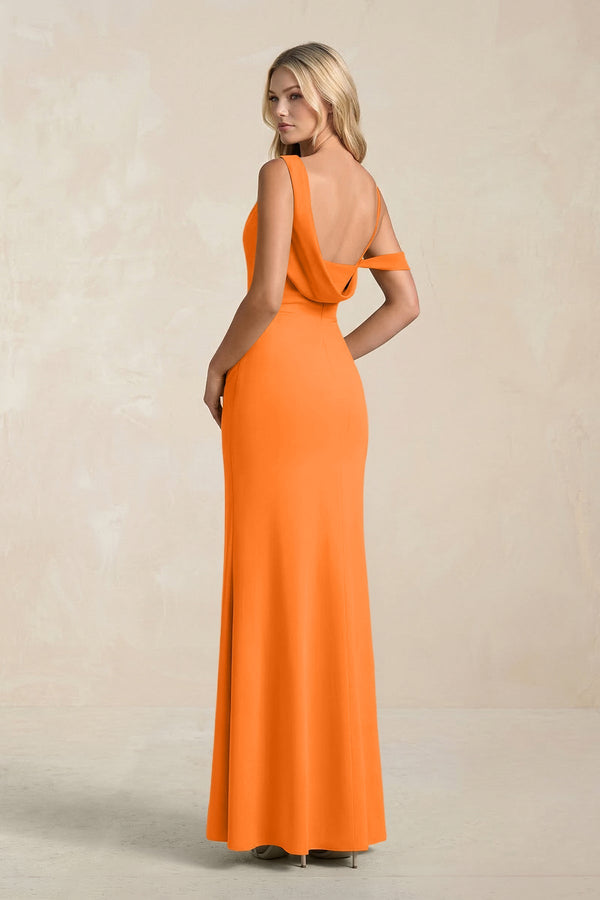 One - Shoulder Sheath Ruched Bridesmaid Dress With Slit in Cinnamon - SHE IS ME Bridesmaid Dresses