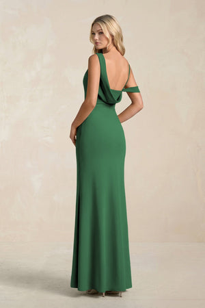 One - Shoulder Sheath Ruched Bridesmaid Dress With Slit in Dark Green - SHE IS ME Bridesmaid Dresses