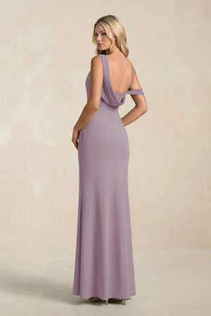 One-Shoulder Sheath Ruched Bridesmaid Dress With Slit in Dusk (2) | KISSBRIDAL