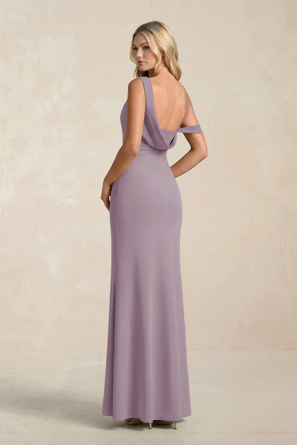 One-Shoulder Sheath Ruched Bridesmaid Dress With Slit in Dusk (2) | KISSBRIDAL