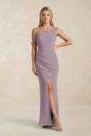 One-Shoulder Sheath Ruched Bridesmaid Dress With Slit in Dusk | KISSBRIDAL