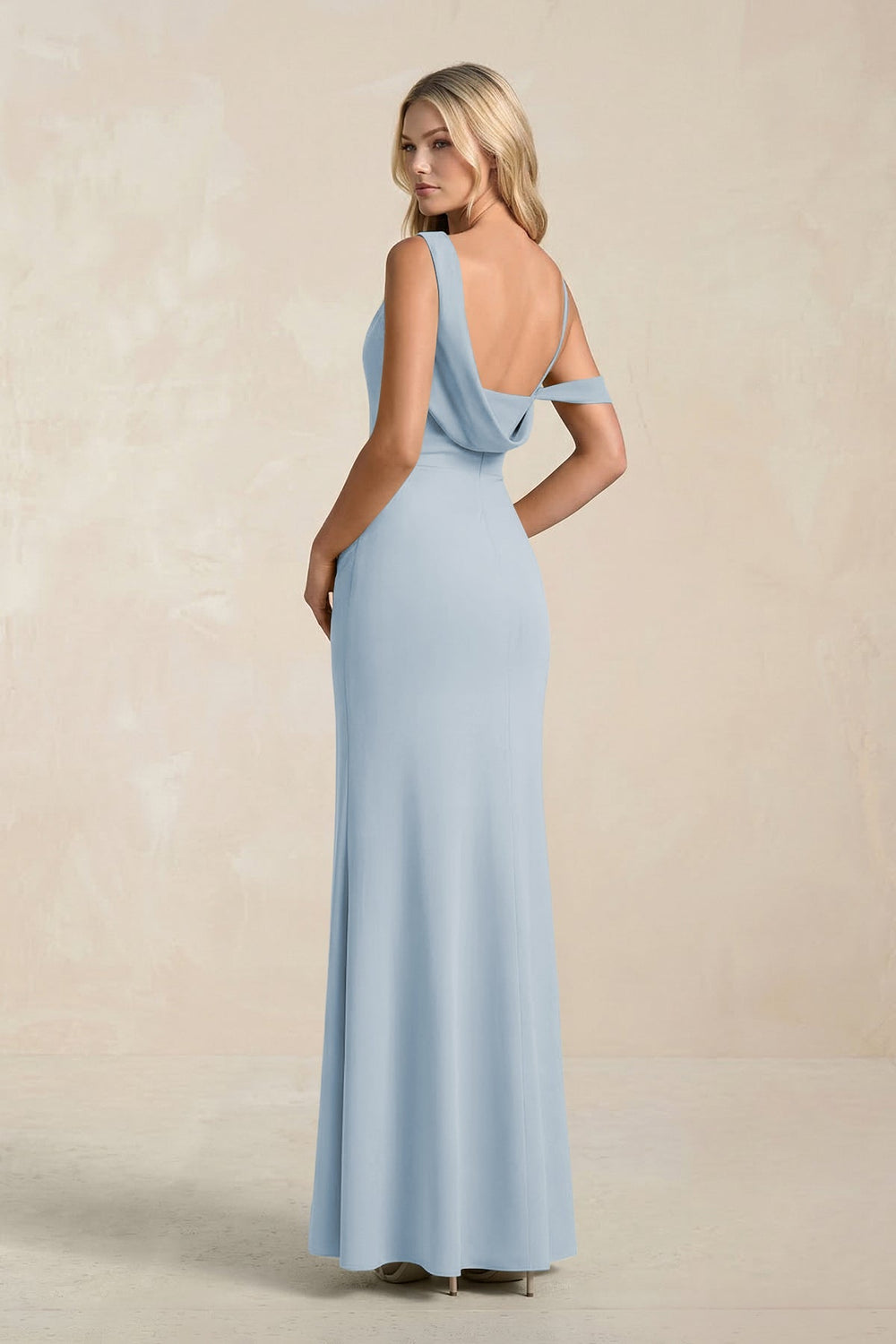 One - Shoulder Sheath Ruched Bridesmaid Dress With Slit in Dusty Blue - KISS BRIDAL Bridesmaid Dresses