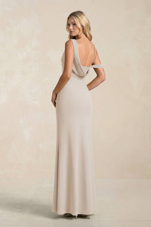 One - Shoulder Sheath Ruched Bridesmaid Dress With Slit in Frost - SHE IS ME Bridesmaid Dresses