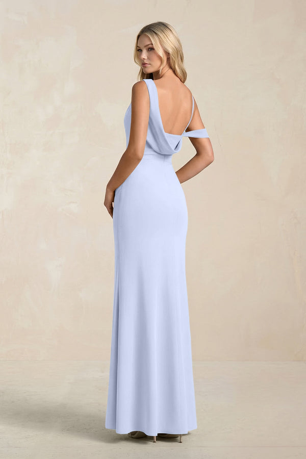 One - Shoulder Sheath Ruched Bridesmaid Dress With Slit in Ice - SHE IS ME Bridesmaid Dresses
