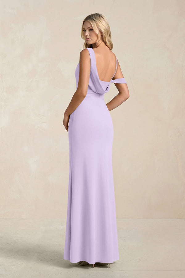One - Shoulder Sheath Ruched Bridesmaid Dress With Slit in Lavender - SHE IS ME Bridesmaid Dresses