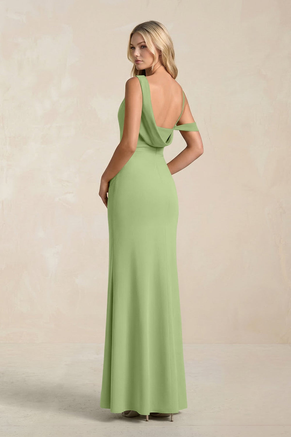 One - Shoulder Sheath Ruched Bridesmaid Dress With Slit in Matcha - KISS BRIDAL Bridesmaid Dresses