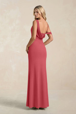One - Shoulder Sheath Ruched Bridesmaid Dress With Slit in Merlot - SHE IS ME Bridesmaid Dresses