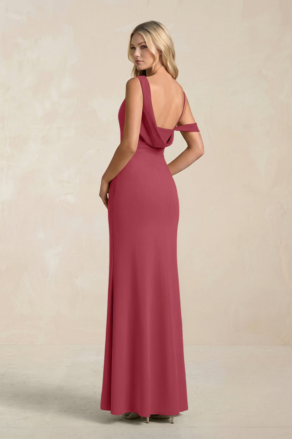 One-Shoulder Sheath Ruched Bridesmaid Dress With Slit in Merlot