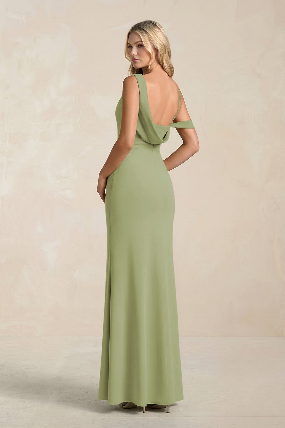 One - Shoulder Sheath Ruched Bridesmaid Dress With Slit in Moss Green - KISS BRIDAL Bridesmaid Dresses