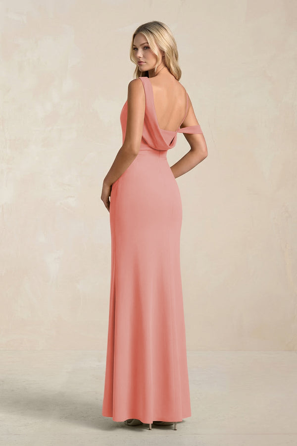 One - Shoulder Sheath Ruched Bridesmaid Dress With Slit in Mulberry - SHE IS ME Bridesmaid Dresses