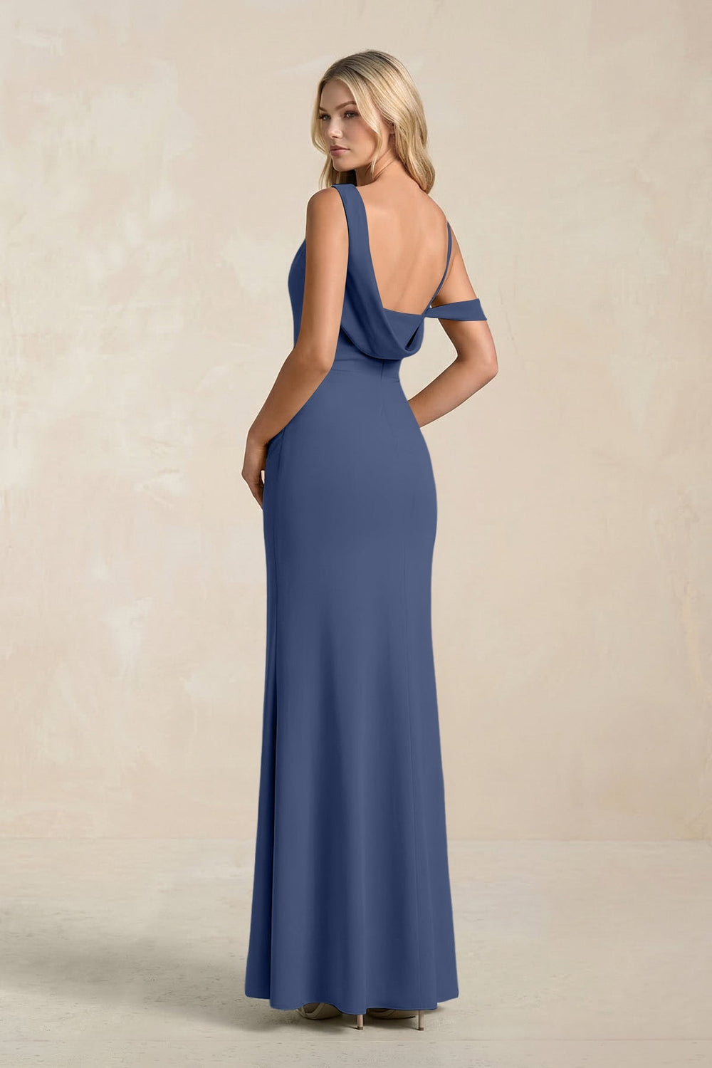 One - Shoulder Sheath Ruched Bridesmaid Dress With Slit in Navy - KISS BRIDAL Bridesmaid Dresses