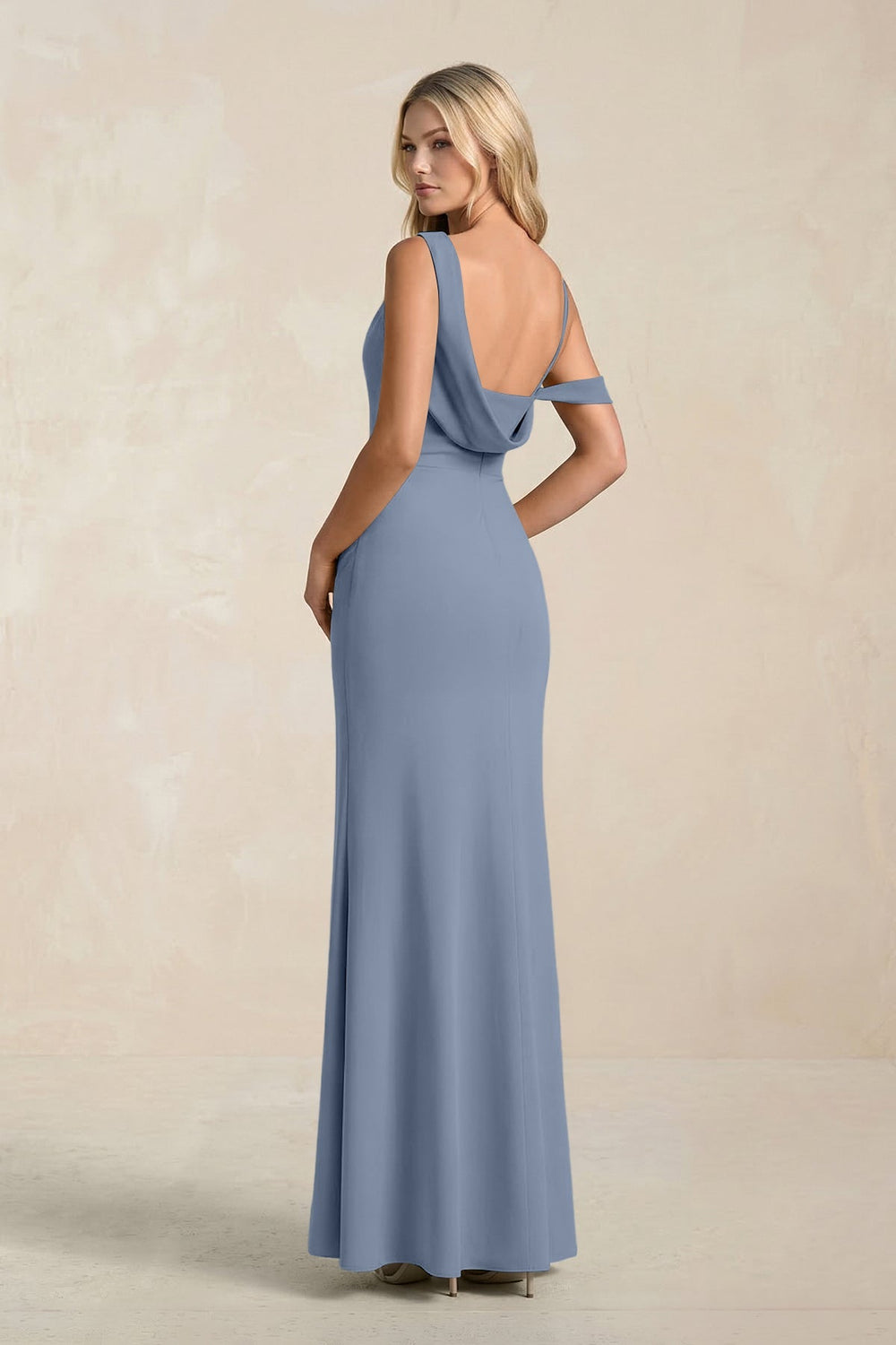 One - Shoulder Sheath Ruched Bridesmaid Dress With Slit in Neptune - KISS BRIDAL Bridesmaid Dresses
