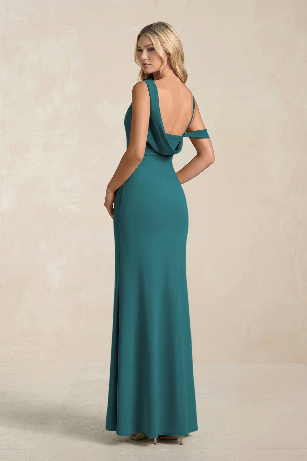 One - Shoulder Sheath Ruched Bridesmaid Dress With Slit in Pine - KISS BRIDAL Bridesmaid Dresses
