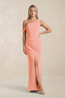 One - Shoulder Sheath Ruched Bridesmaid Dress With Slit in Rosette - SHE IS ME Bridesmaid Dresses