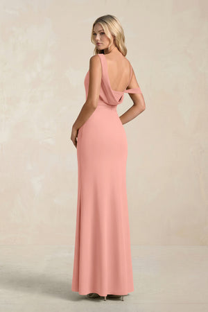 One-Shoulder Sheath Ruched Bridesmaid Dress With Slit in Rosette (2) | KISSBRIDAL