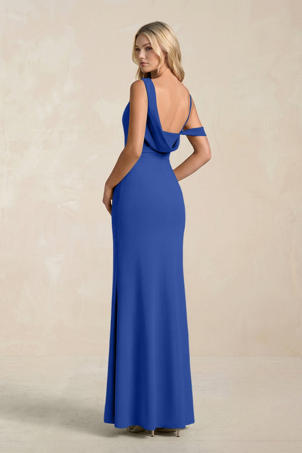 One - Shoulder Sheath Ruched Bridesmaid Dress With Slit in Royal Blue - KISS BRIDAL Bridesmaid Dresses
