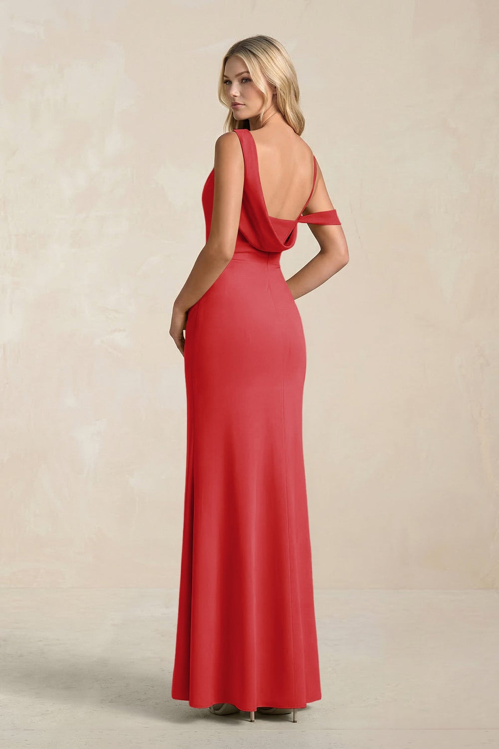 One - Shoulder Sheath Ruched Bridesmaid Dress With Slit in Ruby Red - KISS BRIDAL Bridesmaid Dresses