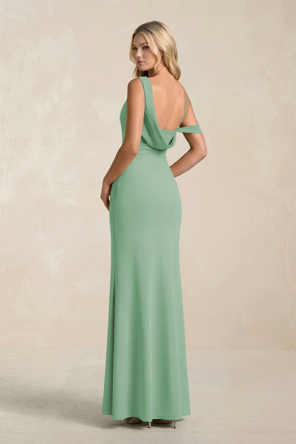 One - Shoulder Sheath Ruched Bridesmaid Dress With Slit in Sea Glass - KISS BRIDAL Bridesmaid Dresses
